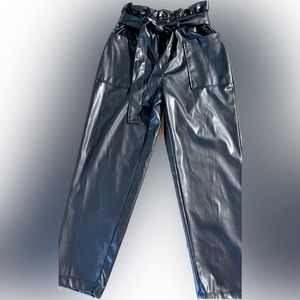Who What Wear  Black Faux Leather pants belted waistband size 6